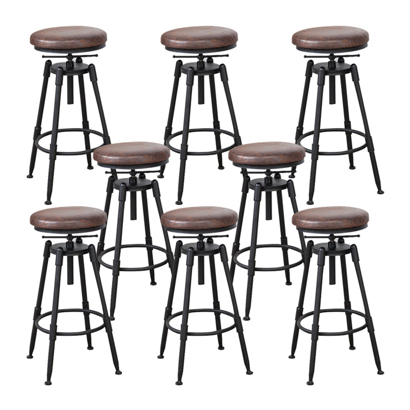 Industrial Metal Stool Wood Round Seat Adjustable Counter Stool in Matte Finish