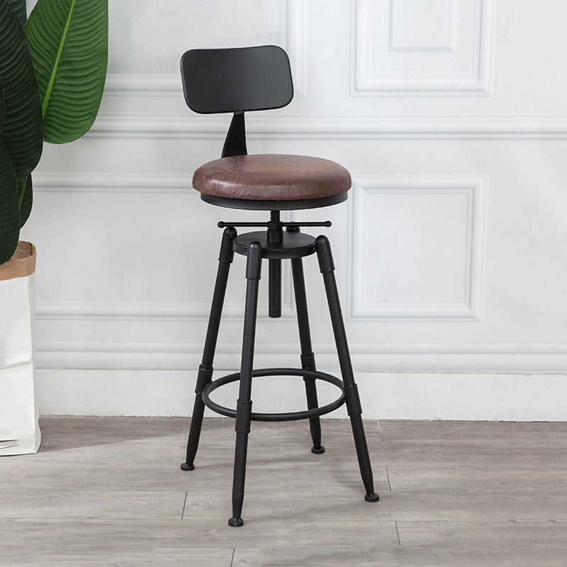 Industrial Metal Stool Wood Round Seat Adjustable Counter Stool in Matte Finish