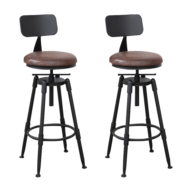 Industrial Metal Stool Wood Round Seat Adjustable Counter Stool in Matte Finish