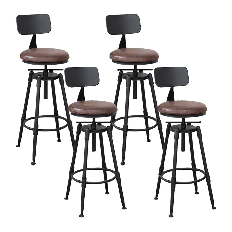 Industrial Metal Stool Wood Round Seat Adjustable Counter Stool in Matte Finish