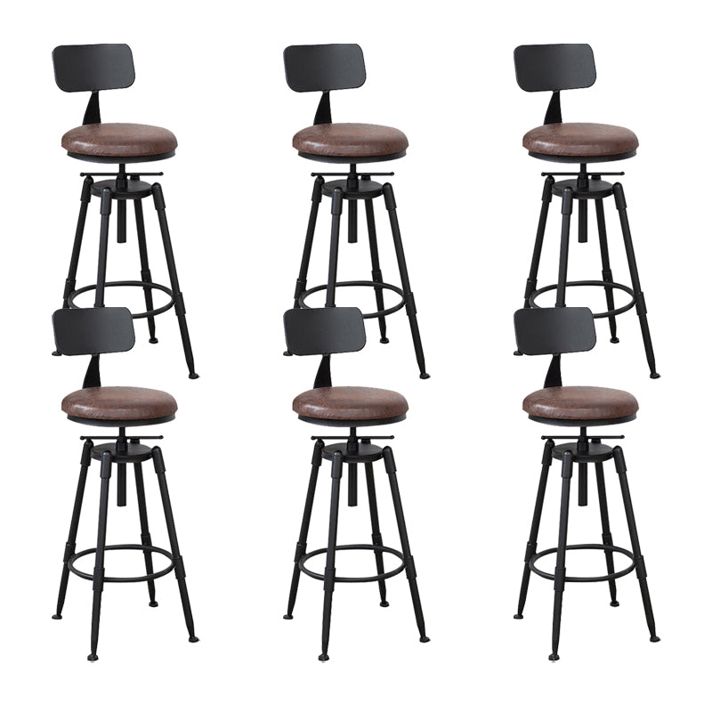 Industrial Metal Stool Wood Round Seat Adjustable Counter Stool in Matte Finish