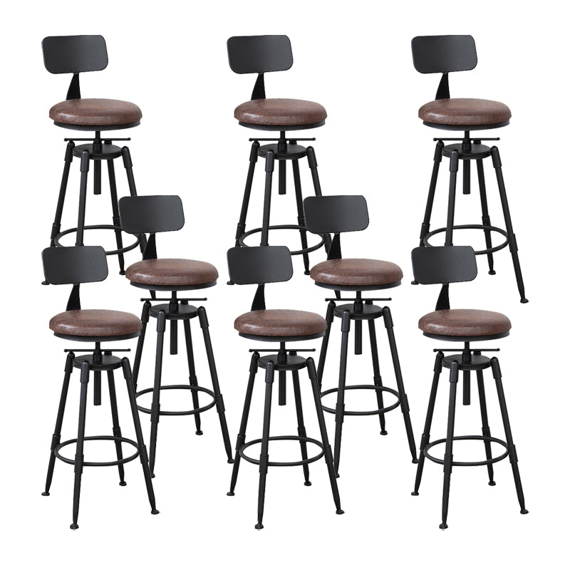 Industrial Metal Stool Wood Round Seat Adjustable Counter Stool in Matte Finish