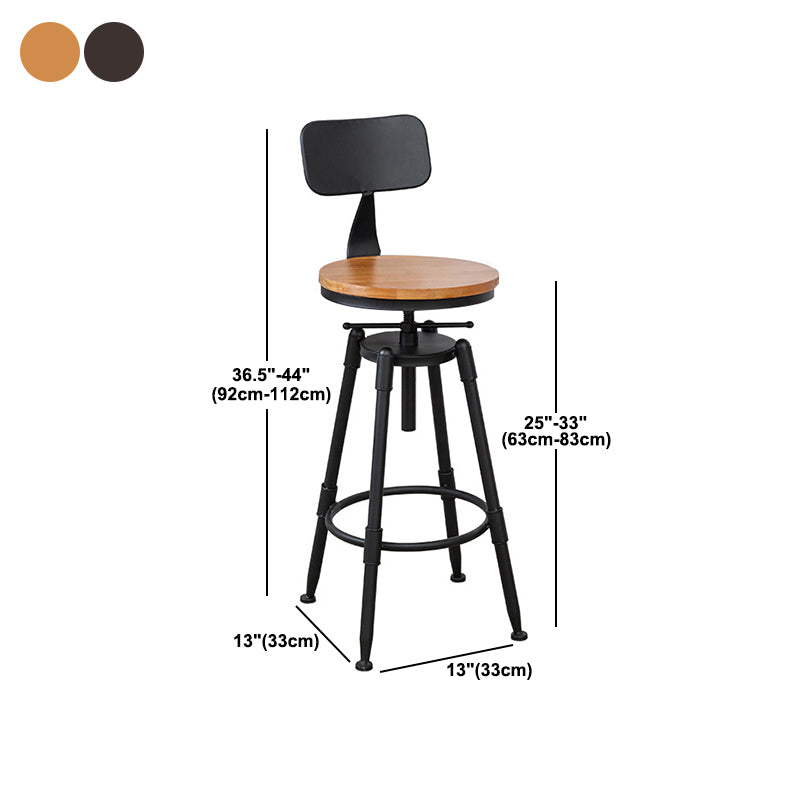 Industrial Metal Stool Wood Round Seat Adjustable Counter Stool in Matte Finish