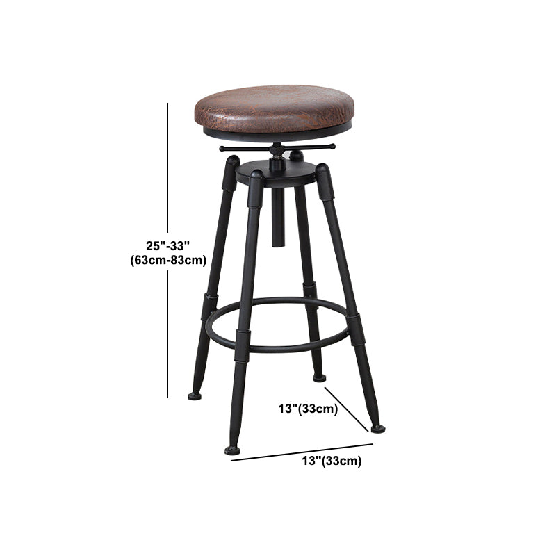 Industrial Metal Stool Wood Round Seat Adjustable Counter Stool in Matte Finish