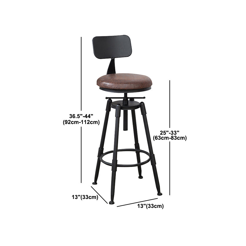 Industrial Metal Stool Wood Round Seat Adjustable Counter Stool in Matte Finish