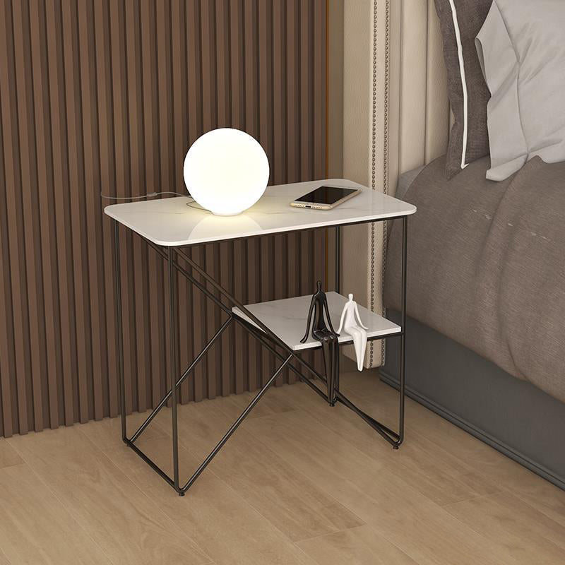 25.59" Tall Metal Accent Table Nightstand Industrial Night Table with 2 Shelves