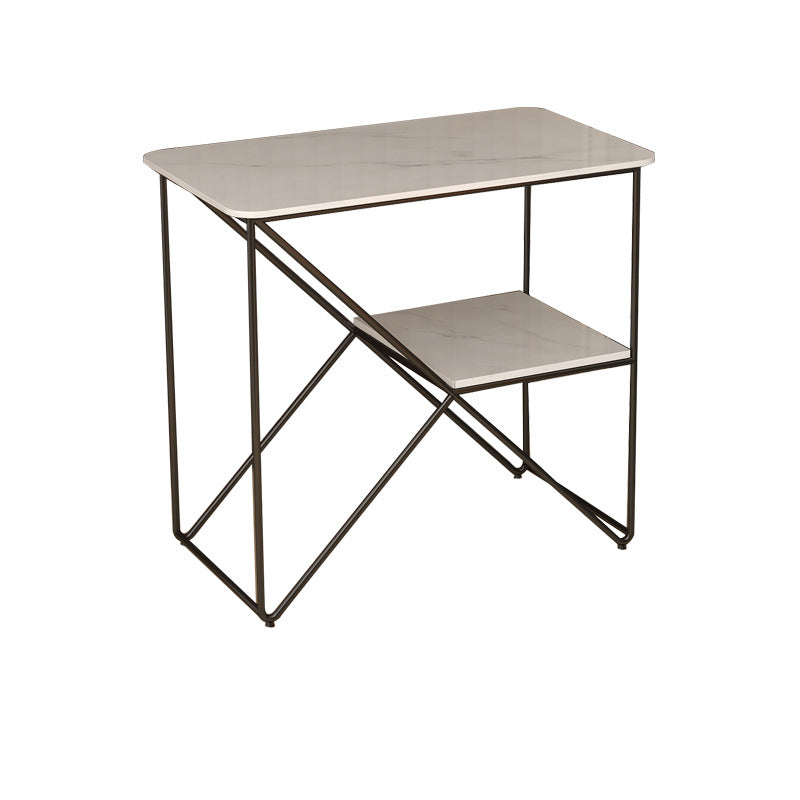 25.59" Tall Metal Accent Table Nightstand Industrial Night Table with 2 Shelves