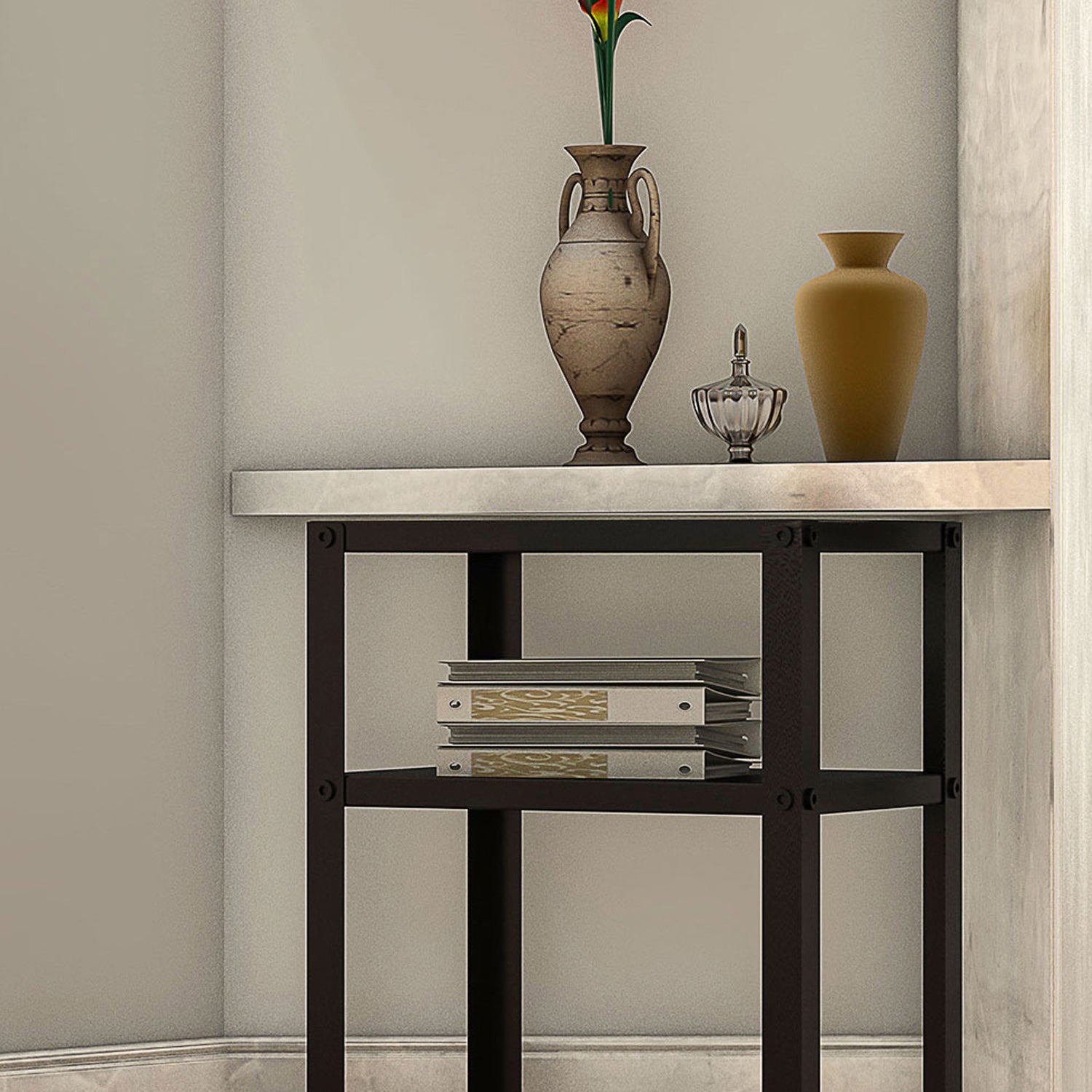 Metal 2-shelf Nightstand 17.72" Tall Industrial Bedside Cabinet