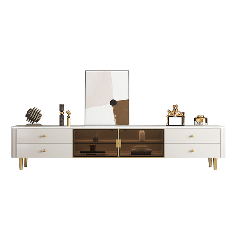 Glam Stone TV Console White TV Stand with Drawers and Storage