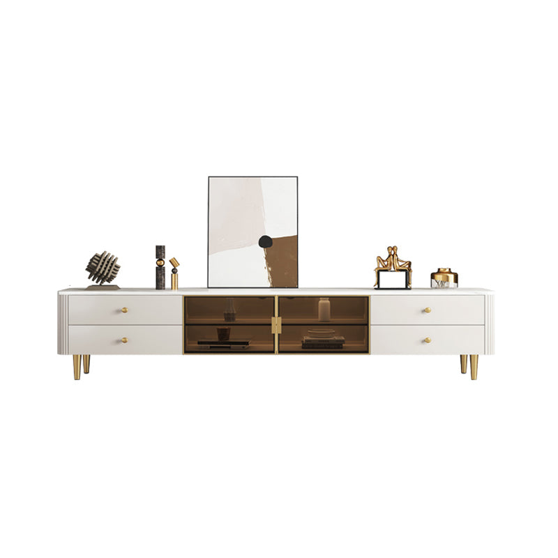 Glam Stone TV Console White TV Stand with Drawers and Storage