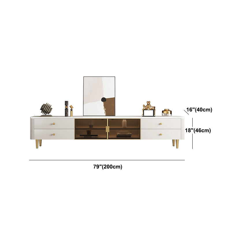 Glam Stone TV Console White TV Stand with Drawers and Storage