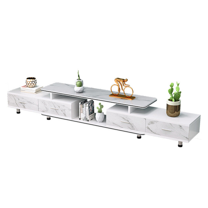 Modern Engineered Wood TV Stand White TV Cabinet with Drawers and Sliding Storage