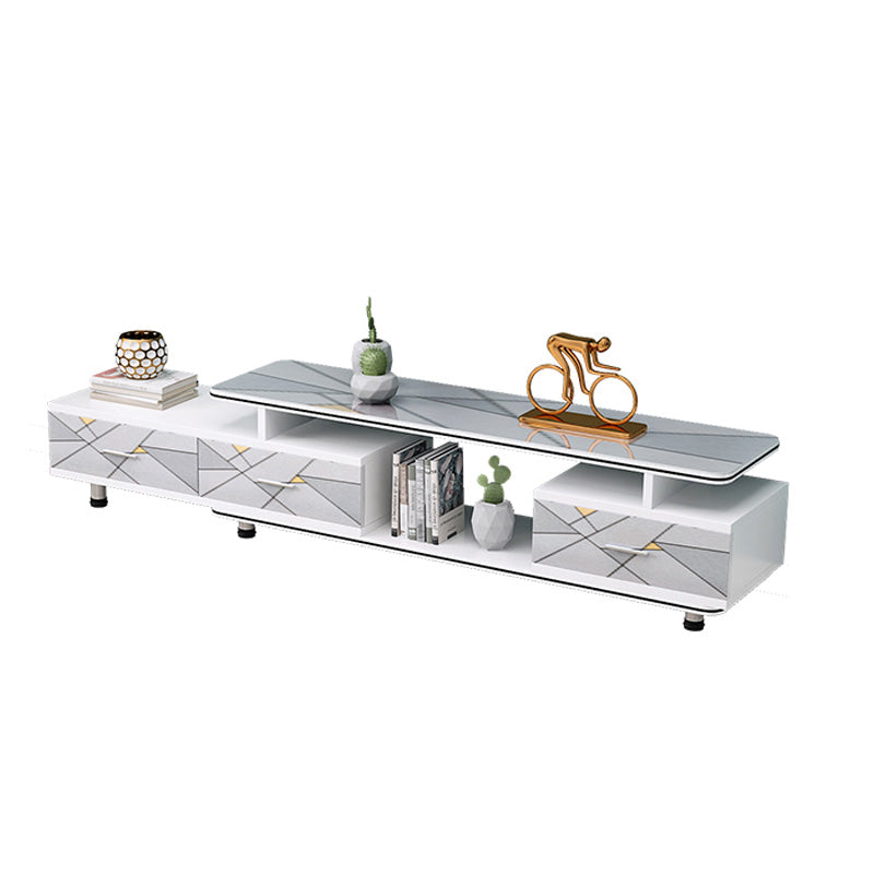 Modern Engineered Wood TV Stand White TV Cabinet with Drawers and Sliding Storage