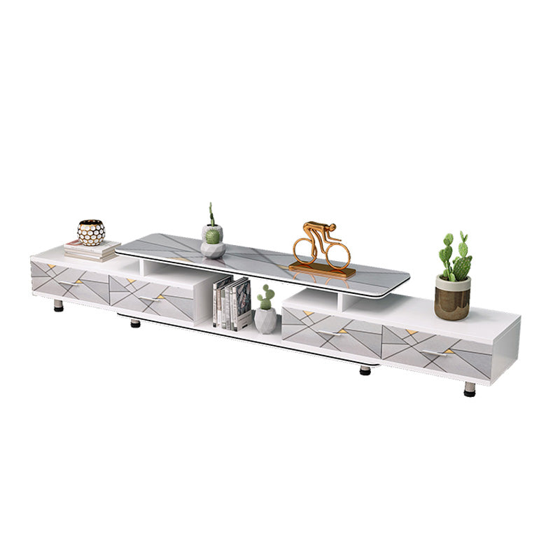 Modern Engineered Wood TV Stand White TV Cabinet with Drawers and Sliding Storage