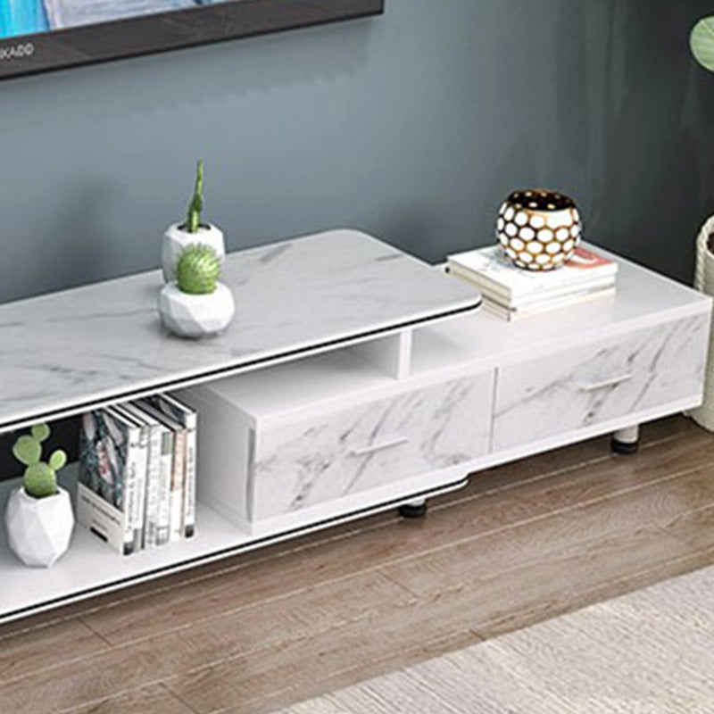 Modern Engineered Wood TV Stand White TV Cabinet with Drawers and Sliding Storage