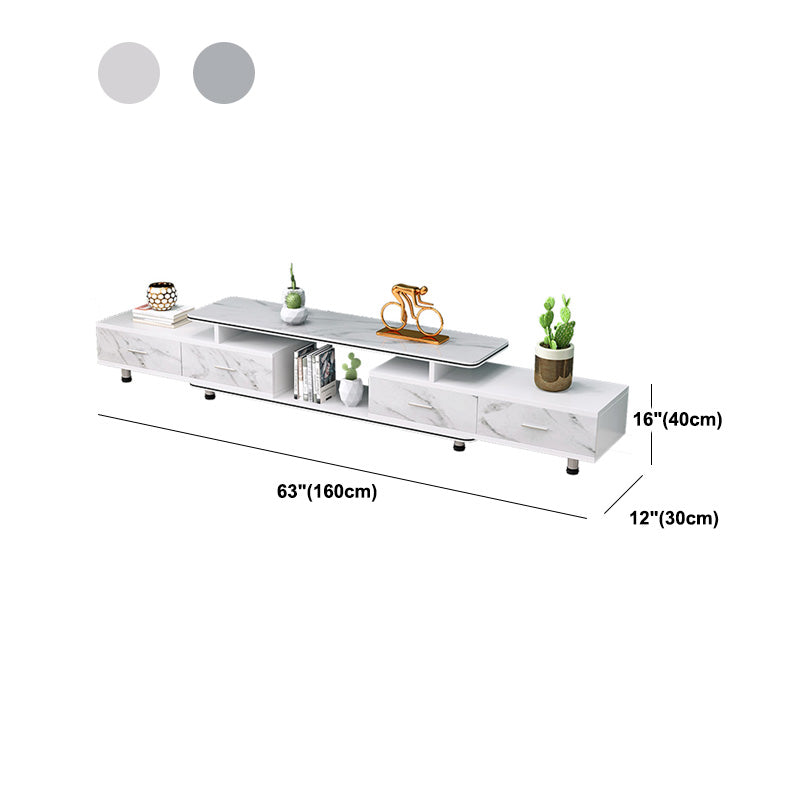 Modern Engineered Wood TV Stand White TV Cabinet with Drawers and Sliding Storage