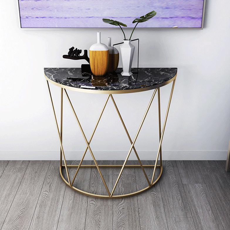 Modern Marble Console Sofa Table Half Moon End Table with Shelf for Hall