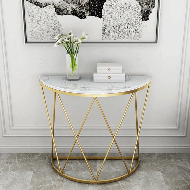 Modern Marble Console Sofa Table Half Moon End Table with Shelf for Hall