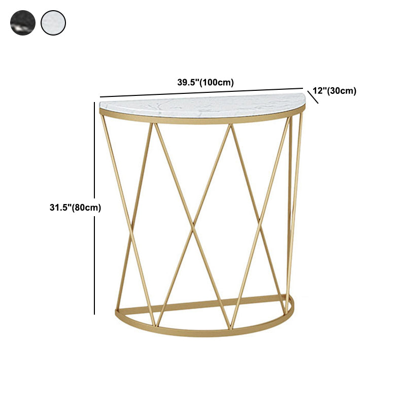 Modern Marble Console Sofa Table Half Moon End Table with Shelf for Hall