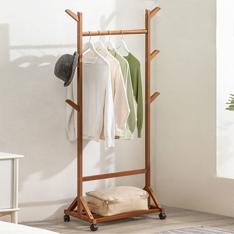 Contemporary Hall Stand Bamboo Wood Shelving Hooks Included Free Standing Coat Rack