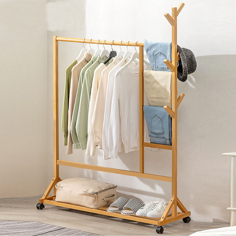 Contemporary Hall Stand Bamboo Wood Shelving Hooks Included Free Standing Coat Rack