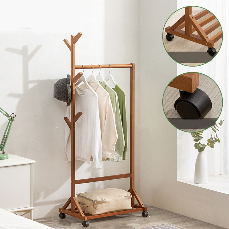 Contemporary Hall Stand Bamboo Wood Shelving Hooks Included Free Standing Coat Rack