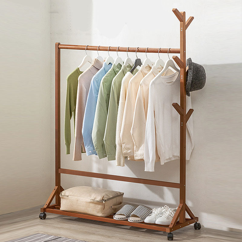 Contemporary Hall Stand Bamboo Wood Shelving Hooks Included Free Standing Coat Rack