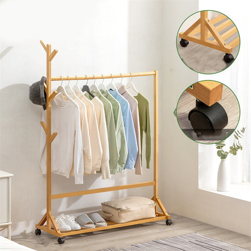 Contemporary Hall Stand Bamboo Wood Shelving Hooks Included Free Standing Coat Rack