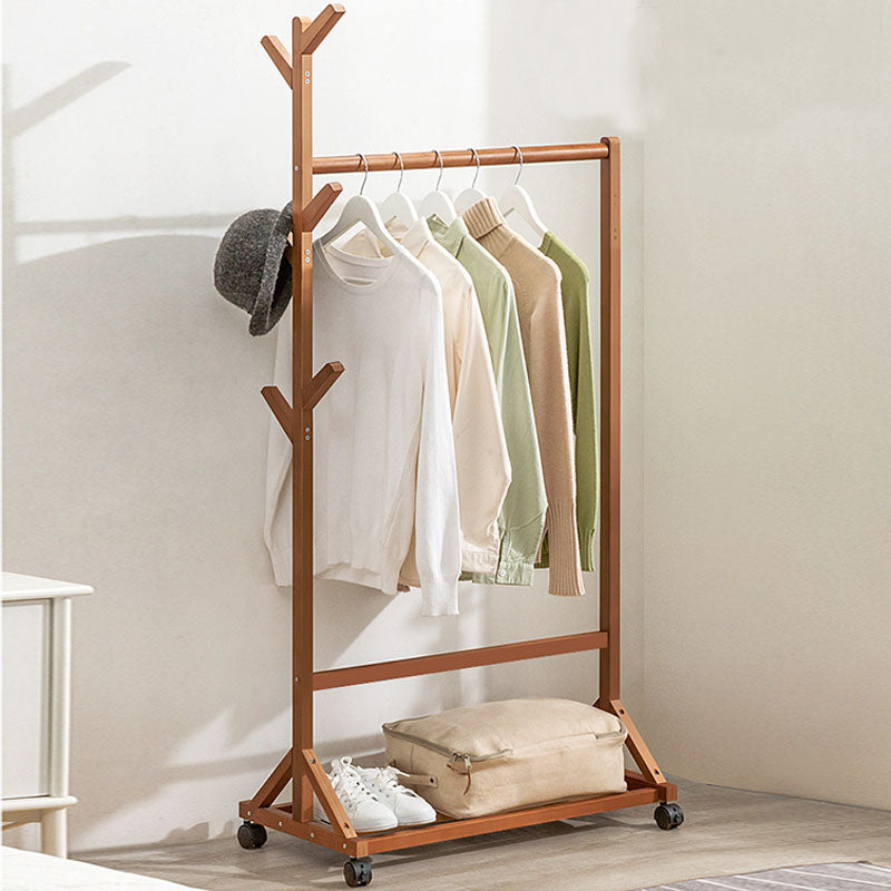 Contemporary Hall Stand Bamboo Wood Shelving Hooks Included Free Standing Coat Rack