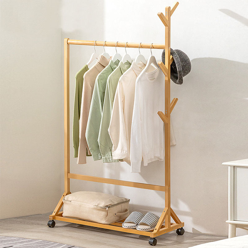 Contemporary Hall Stand Bamboo Wood Shelving Hooks Included Free Standing Coat Rack