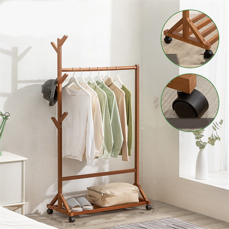 Contemporary Hall Stand Bamboo Wood Shelving Hooks Included Free Standing Coat Rack