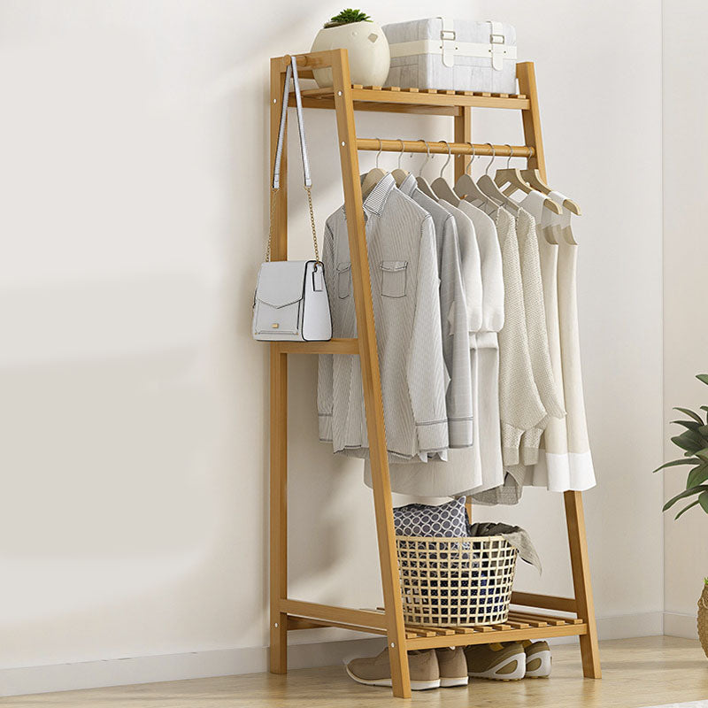 Contemporary Hall Stand Bamboo Wood Shelving Included Free Standing Coat Rack