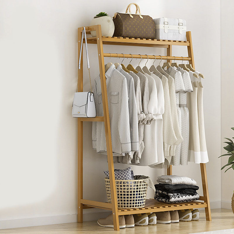 Contemporary Hall Stand Bamboo Wood Shelving Included Free Standing Coat Rack