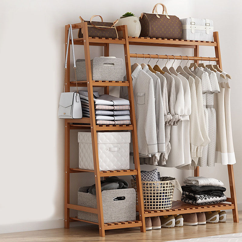 Contemporary Hall Stand Bamboo Wood Shelving Included Free Standing Coat Rack