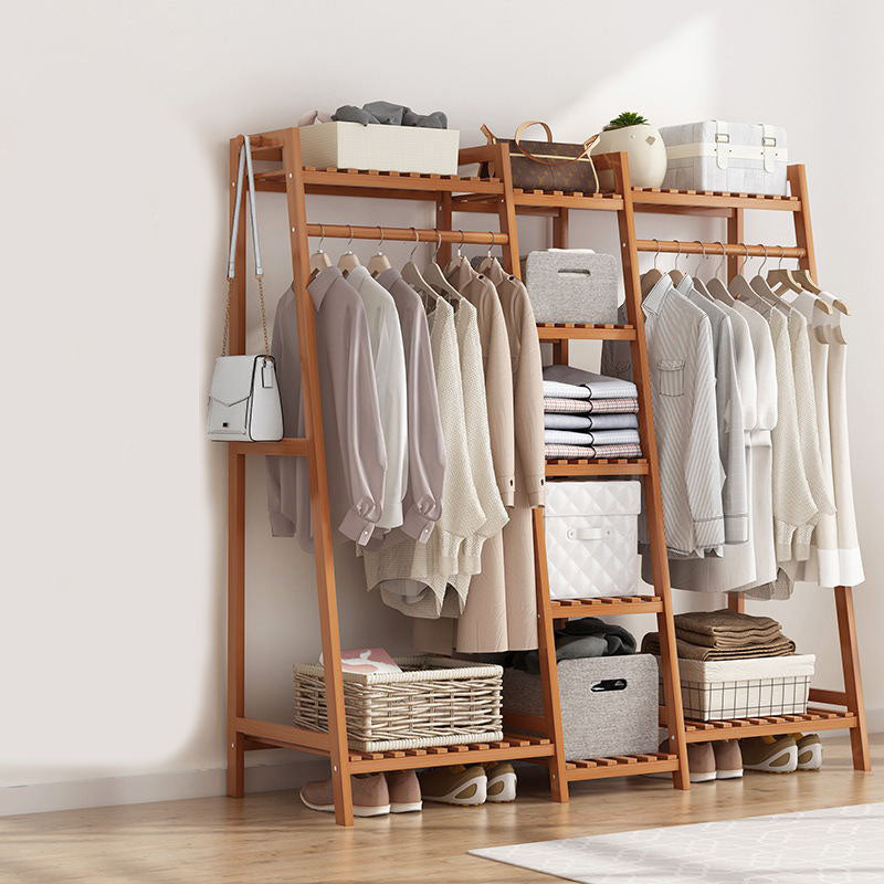 Contemporary Hall Stand Bamboo Wood Shelving Included Free Standing Coat Rack