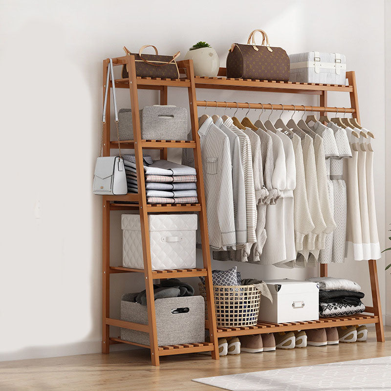 Contemporary Hall Stand Bamboo Wood Shelving Included Free Standing Coat Rack