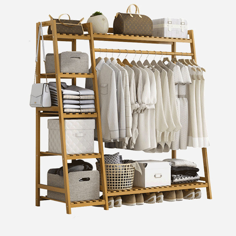 Contemporary Hall Stand Bamboo Wood Shelving Included Free Standing Coat Rack