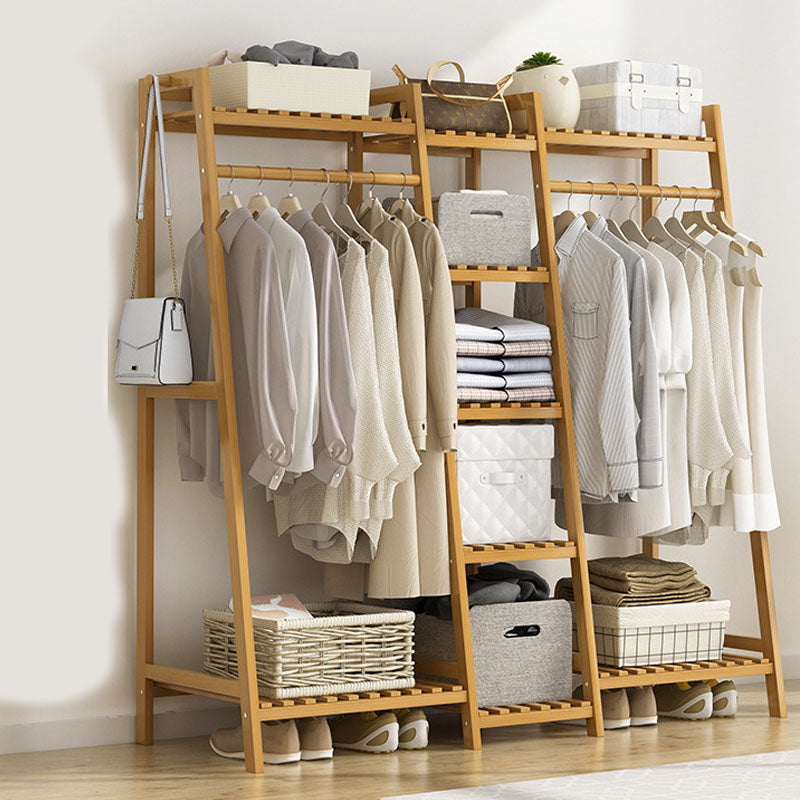 Contemporary Hall Stand Bamboo Wood Shelving Included Free Standing Coat Rack