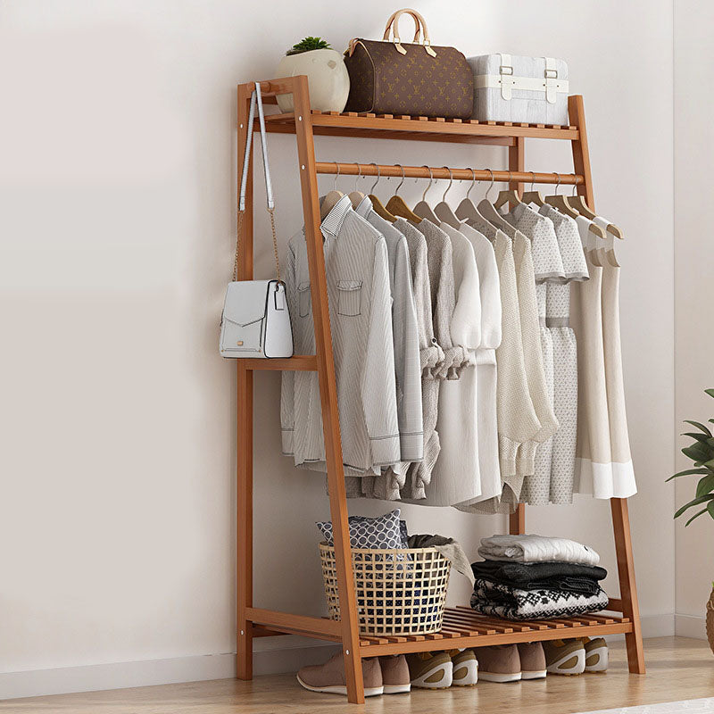 Contemporary Hall Stand Bamboo Wood Shelving Included Free Standing Coat Rack