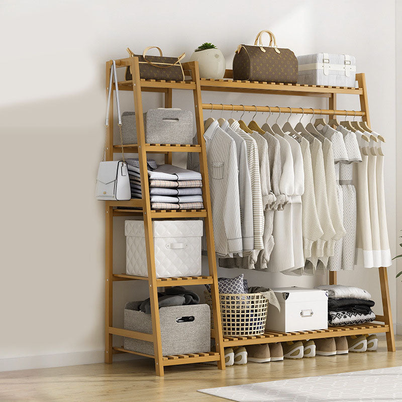 Contemporary Hall Stand Bamboo Wood Shelving Included Free Standing Coat Rack