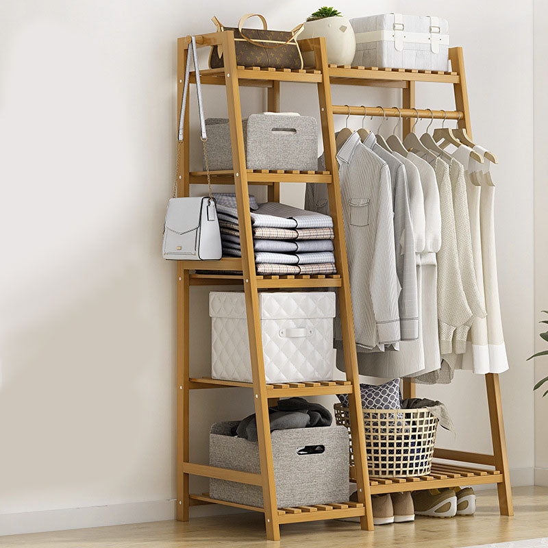 Contemporary Hall Stand Bamboo Wood Shelving Included Free Standing Coat Rack