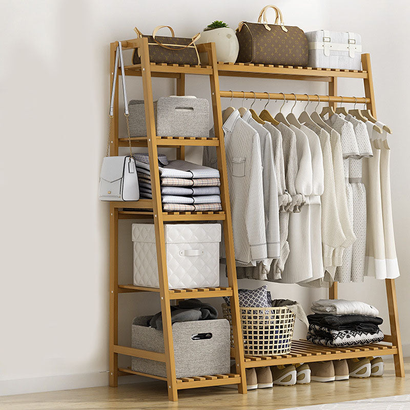 Contemporary Hall Stand Bamboo Wood Shelving Included Free Standing Coat Rack