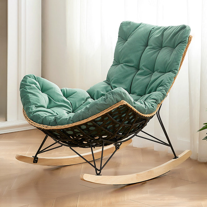 Modern Cushions Rocker Chair Metal Frame Nailheads Design Spindle Rocker Chair