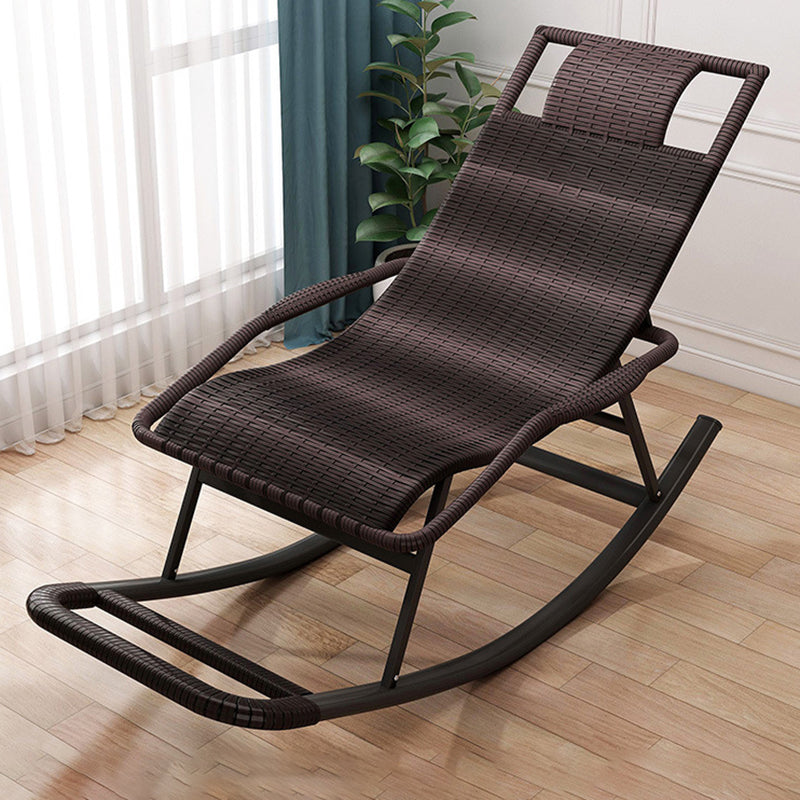 Modern Spindle Rocking Chair Metal Frame Wheel Handrail Woven Rope Rocker Chair for Home