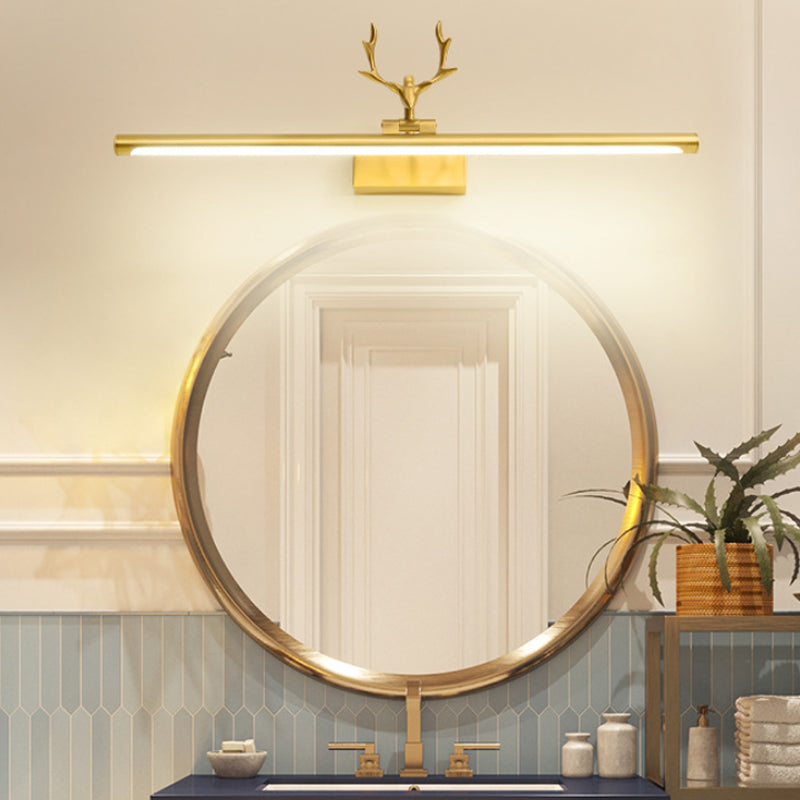 Linear Shade Metal Wall Sconce Modern Single Light Mirror Wall Mount Light Fixture in Gold