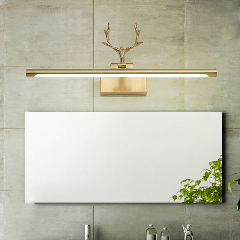 Linear Shade Metal Wall Sconce Modern Single Light Mirror Wall Mount Light in Brass