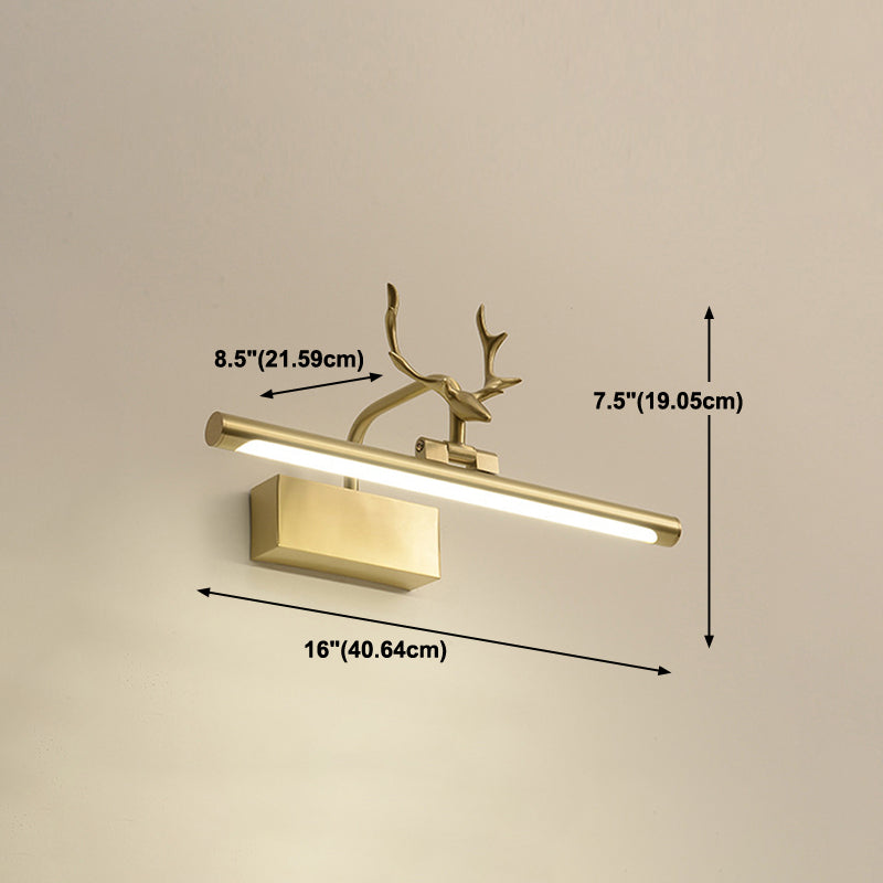 Linear Shade Metal Wall Sconce Modern Single Light Mirror Wall Mount Light in Brass