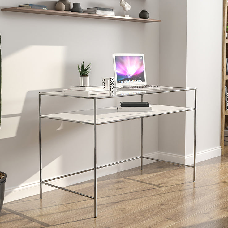 Modern Tempered Glass Desk Living Room Study Writing Desk, 47.2''L x 23.6''W