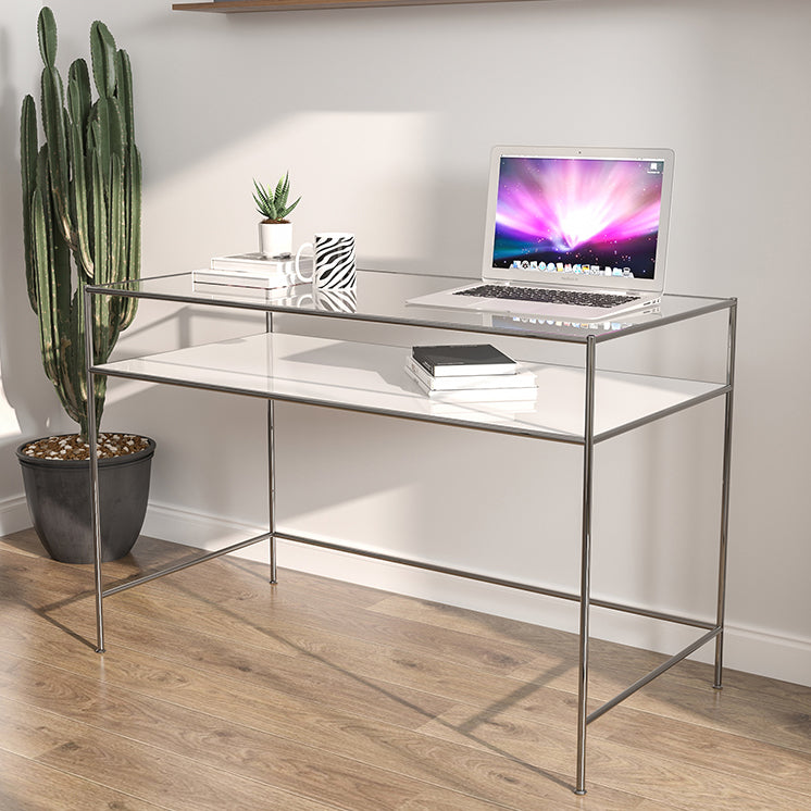 Modern Tempered Glass Desk Living Room Study Writing Desk, 47.2''L x 23.6''W