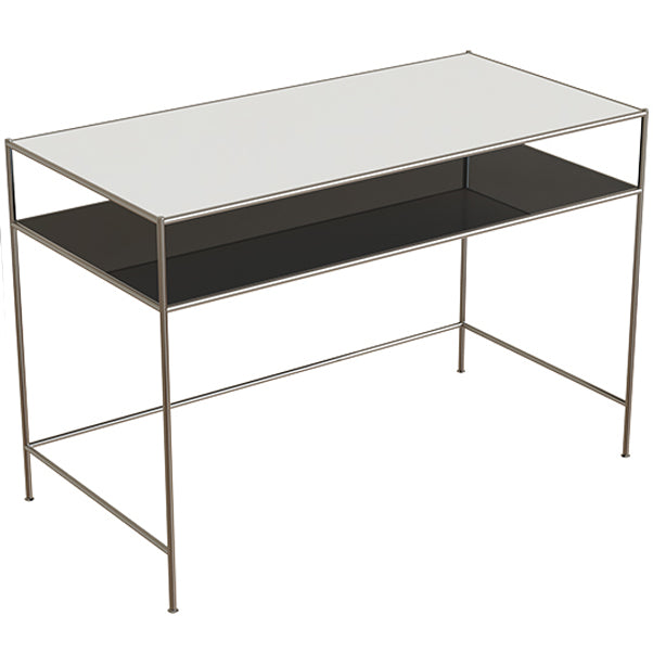 Contemporary Rectangular Writing Desk Glass H-Shape Office Desk